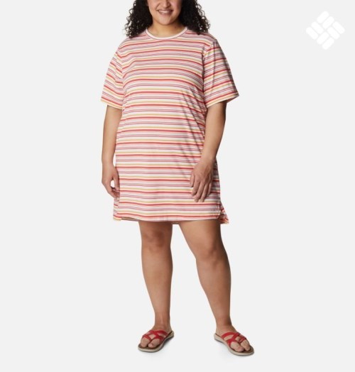 Women's Columbia Sun Trek T-Shirt Dress Stripe | Plus Size CA-X540L